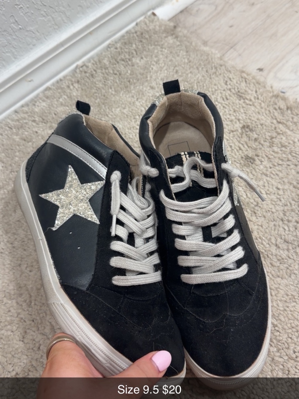 Vintage Havana Black High-Top Sneakers with Silver Glitter Star